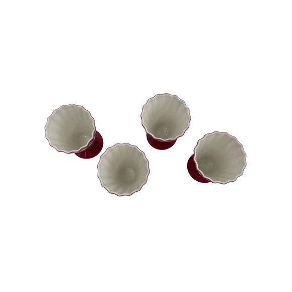 Villeroy Boch Ice Cream Sundae Glasses 1748 Pink/Red Rippled Edge Design RARE - Picture 2 of 5